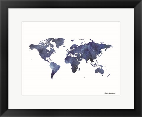 Framed Watercolor World in Dark Blues Print