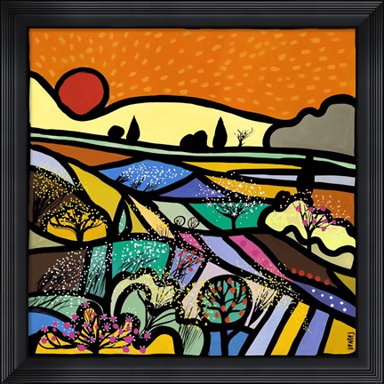 Framed Lavender Fields at Sunset Print