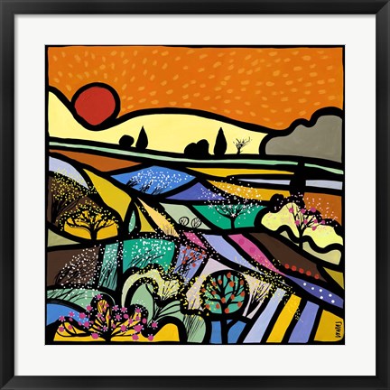 Framed Lavender Fields at Sunset Print