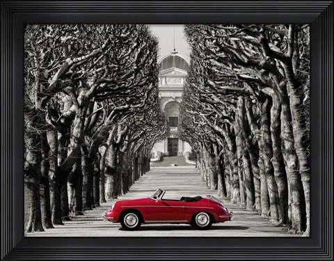 Framed Roadster in Tree Lined Road, Paris Print