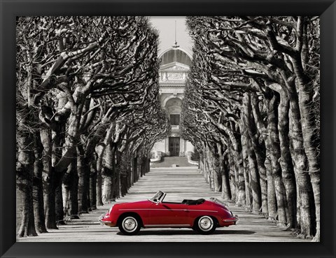 Framed Roadster in Tree Lined Road, Paris Print