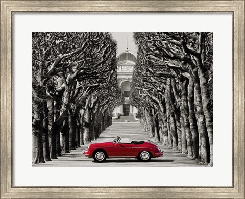 Framed Roadster in Tree Lined Road, Paris Print
