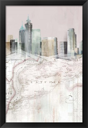 Framed Blushing Manhattan Map I Print