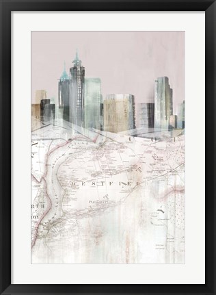 Framed Blushing Manhattan Map I Print