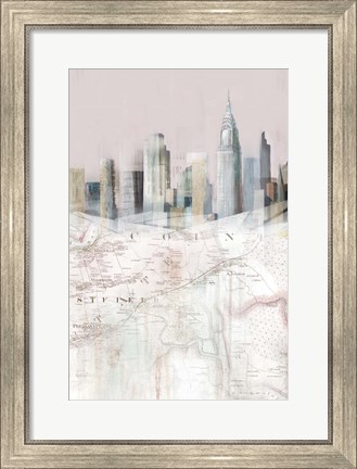 Framed Blushing Manhattan Map II Print