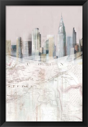 Framed Blushing Manhattan Map II Print