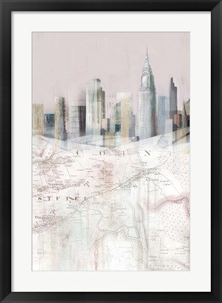 Framed Blushing Manhattan Map II Print