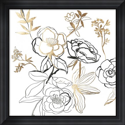 Framed Black and Gold Florals Print