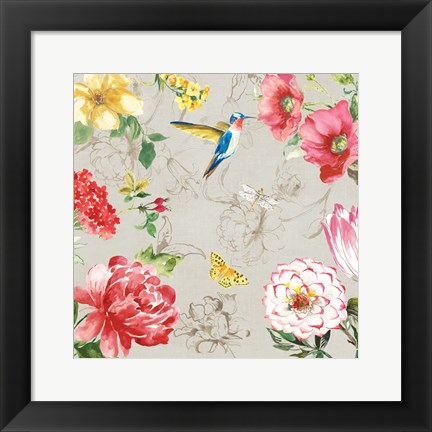 Framed Hummingbird Botanical I Print