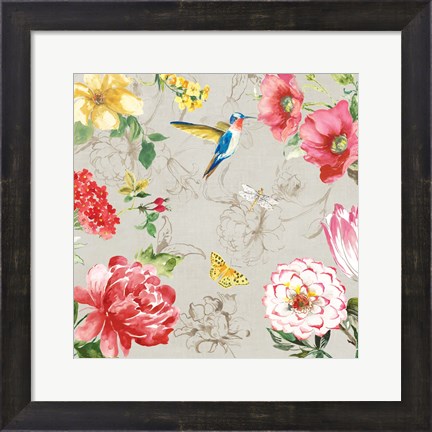 Framed Hummingbird Botanical I Print