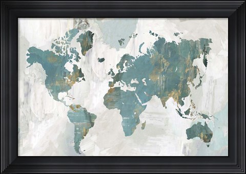 Framed Teal World Map Print