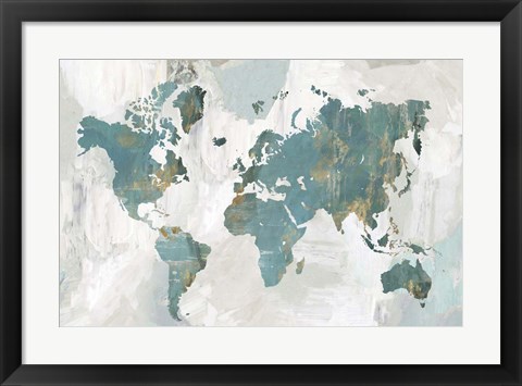 Framed Teal World Map Print