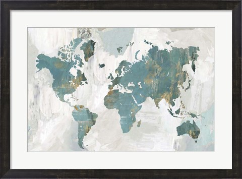 Framed Teal World Map Print