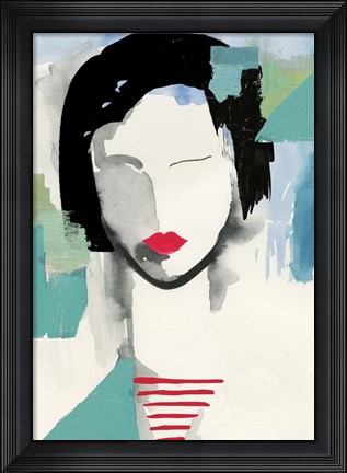 Framed Girl with Red Stripes I Print