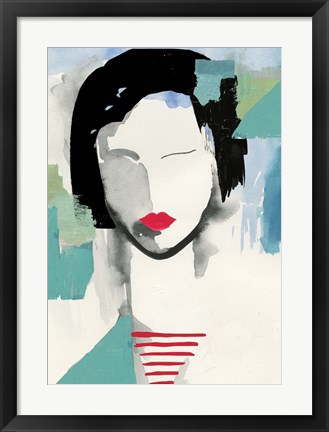 Framed Girl with Red Stripes I Print