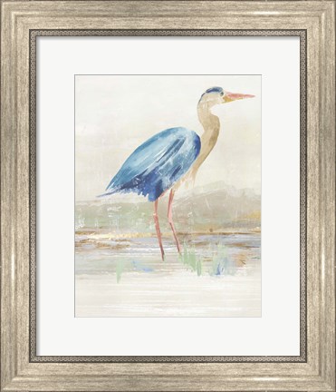 Framed Heron in Lake Print