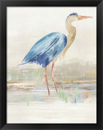 Framed Heron in Lake Print