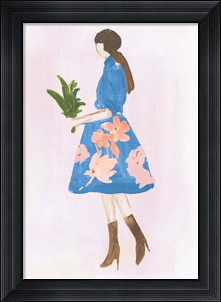 Framed Girl with Plant Print