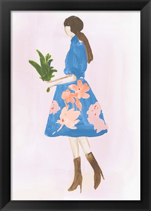 Framed Girl with Plant Print