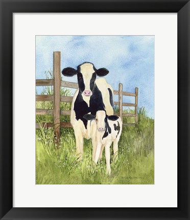 Framed Farm Family Cows Print