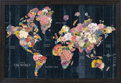 Framed Botanical Floral Map Words Print