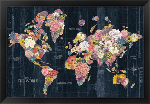 Framed Botanical Floral Map Words Print