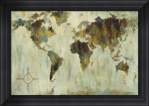 Framed Bronze World Map Print
