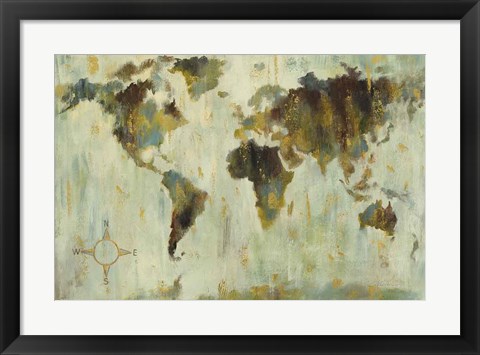 Framed Bronze World Map Print