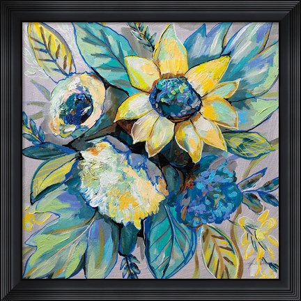 Framed Sage and Sunflowers I Print