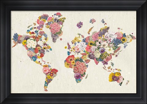 Framed Botanical Floral Map Light Print