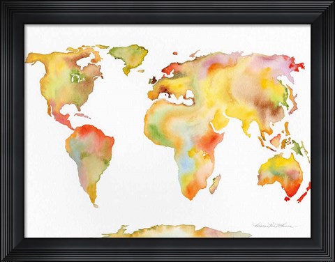 Framed Watercolor World Map Print