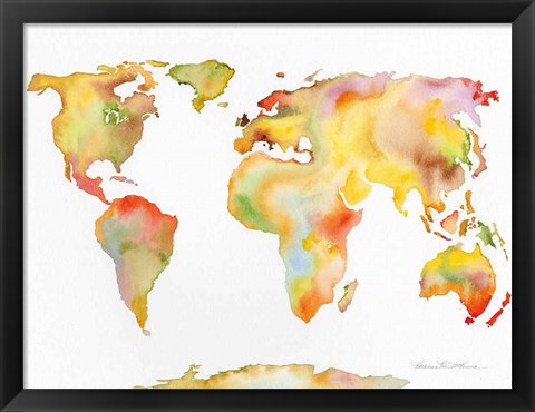 Framed Watercolor World Map Print