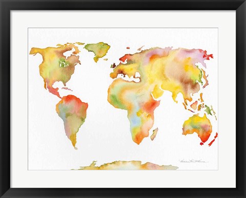 Framed Watercolor World Map Print