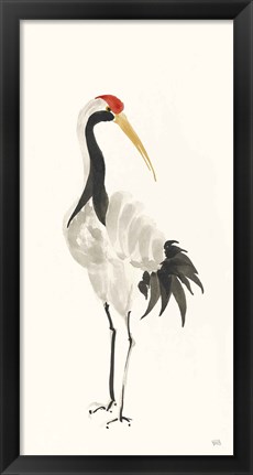 Framed Scroll Crane II Warm Print