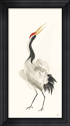 Framed Scroll Crane I Warm Print