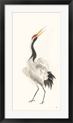 Framed Scroll Crane I Warm Print