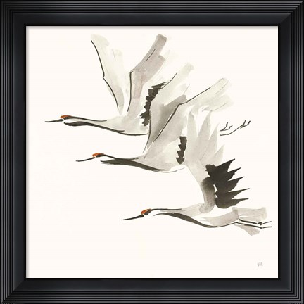Framed Zen Cranes II Warm Print