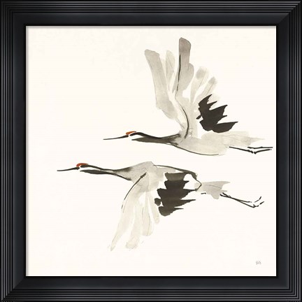 Framed Zen Cranes I Warm Print