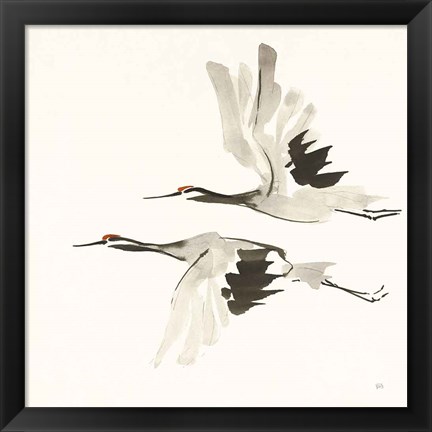 Framed Zen Cranes I Warm Print