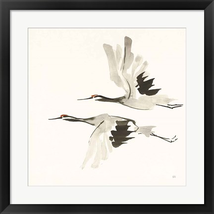 Framed Zen Cranes I Warm Print