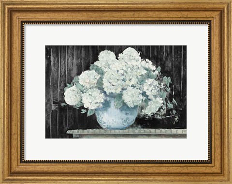 Framed White Hydrangea on Black Crop Print