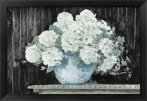 Framed White Hydrangea on Black Crop Print