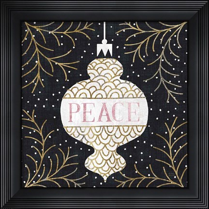 Framed Jolly Holiday Ornaments Peace Metallic Print