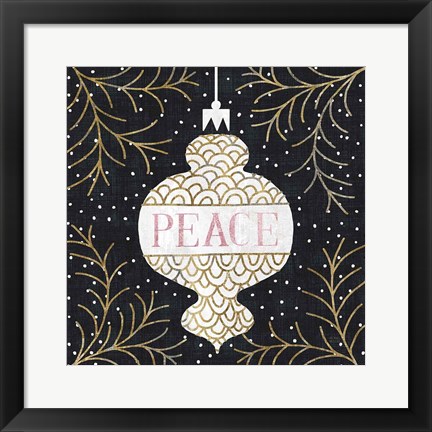 Framed Jolly Holiday Ornaments Peace Metallic Print