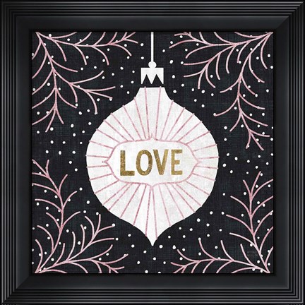 Framed Jolly Holiday Ornaments Love Metallic Print