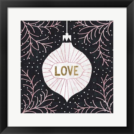 Framed Jolly Holiday Ornaments Love Metallic Print