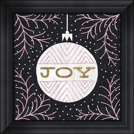 Framed Jolly Holiday Ornaments Joy Metallic Print