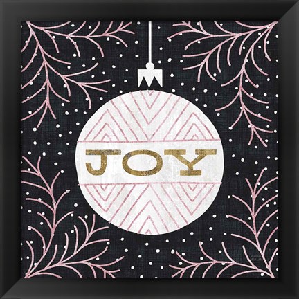 Framed Jolly Holiday Ornaments Joy Metallic Print