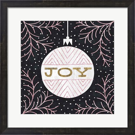 Framed Jolly Holiday Ornaments Joy Metallic Print