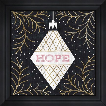 Framed Jolly Holiday Ornaments Hope Metallic Print